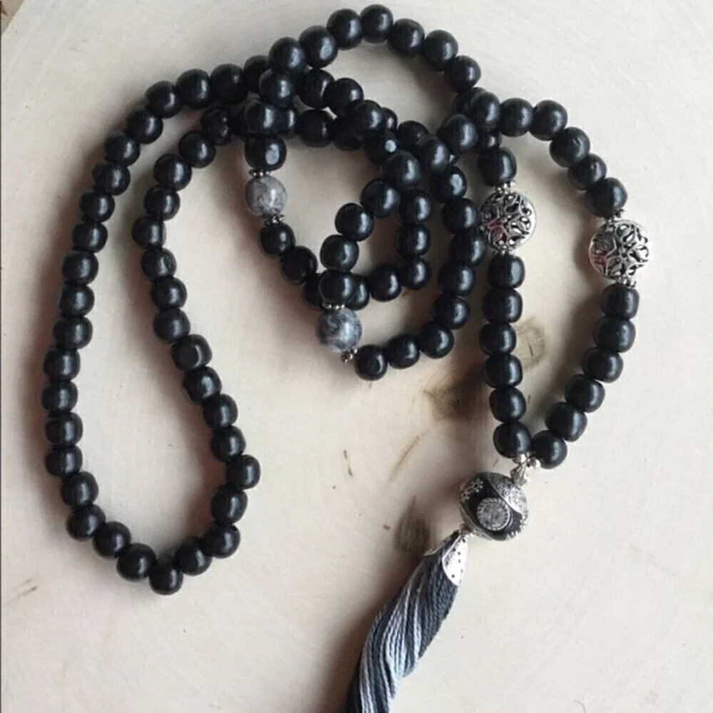 Black‎ Handmade Wood Mala 108 Beads